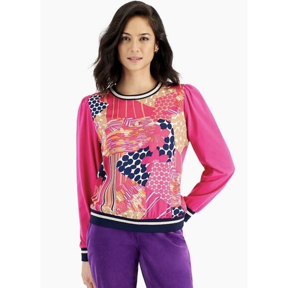 NEW Charter Club Top Womens XXL Pink Bold Pattern Silky Pullover Long sleeve - Picture 1 of 12